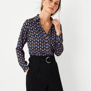Ann Taylor Black Floral Button Up Blouse